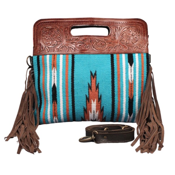 Madosh, Western Style Tote Bag for Women Bohomian Turquoise Aztec Embossed Crossbody Purse Saddle Slingbag